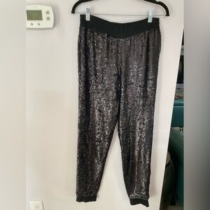 BCBGMaxAzria Black Sequin Jogger Style Pants